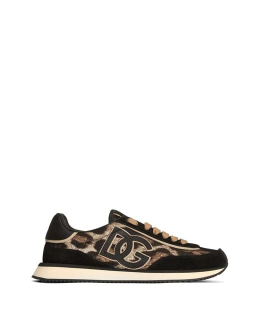 Dolce & Gabbana Black Leo-Print Fabric Dg Cushion Sneakers