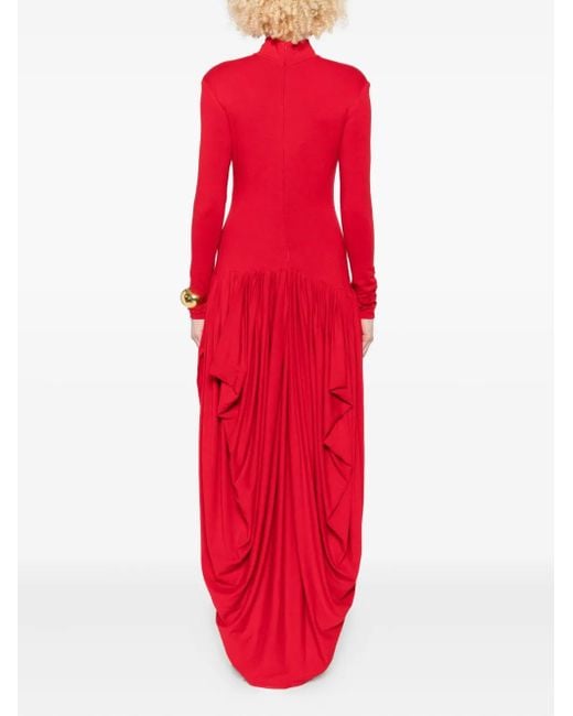 Magda Butrym Red High-Neck Pleated Dress