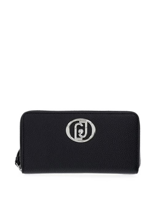 Liu Jo Black Logo-Plaque Pebbled-Effect Wallet