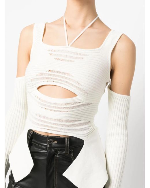 ANDREADAMO White Cut-Out Detail Ribbed Knit Top