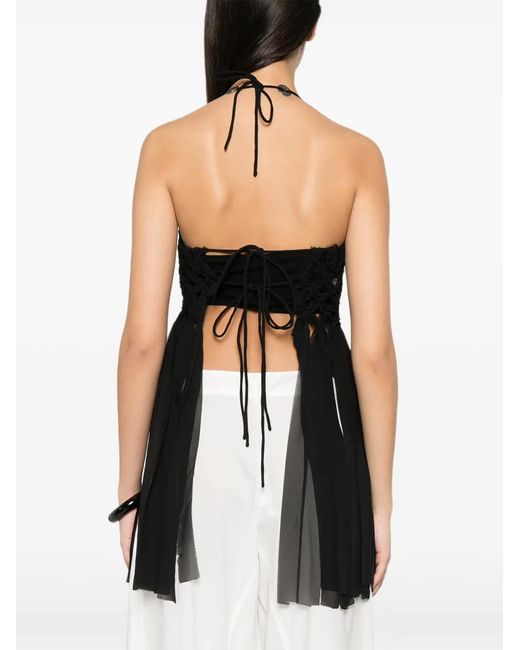Pinko Black Macramé-Knit Top