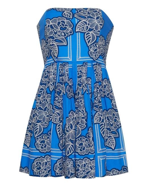 Cara Cara Torres Strapless Mini-Jurk Met Bloemenprint in het Blue
