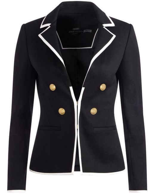 Alice + Olivia Black Mya Contrast Piping Fitted Blazer