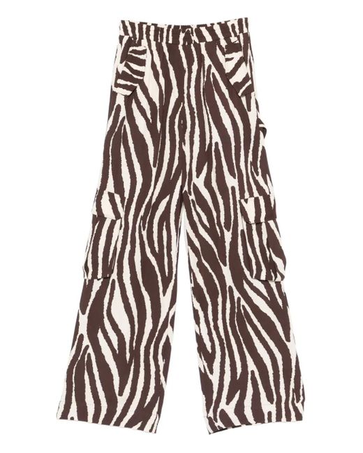 Twinset White Zebra-Print Cargo Trousers