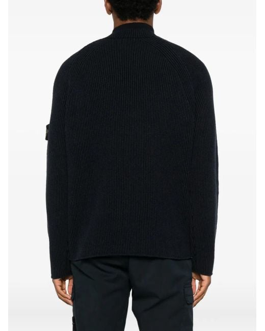 Stone Island Black Ribbed Zip-Neck Sweater for men