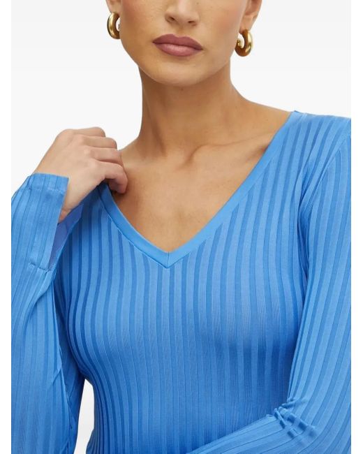 Boss Blue Ribbed-Knit V-Neck Sweater