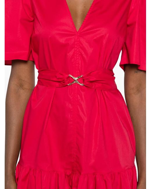 Twinset Red Short Poplin Dress With Logo Belt