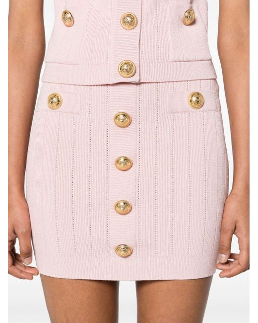 Balmain Pink Button-embossed Pencil Skirt - Women's - Polyester/fsc Viscose