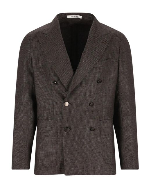 Tagliatore Black Double-Breasted Patch-Pocket Blazer for men