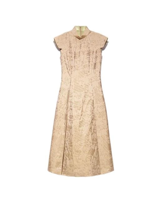 Shanghai Tang Natural Sequin Collared Dress