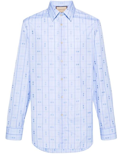 Gucci Katoenen Overhemd Met Horsebit Detail in het Blue voor heren