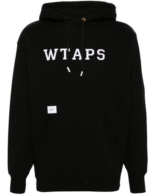 (w)taps Black Logo-patches Cotton Hoodie for men