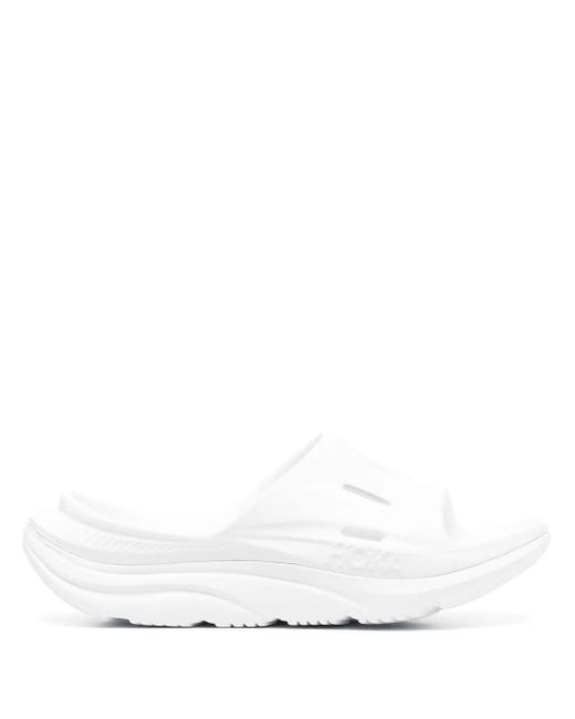 Hoka One One White Ora Recovery Slides