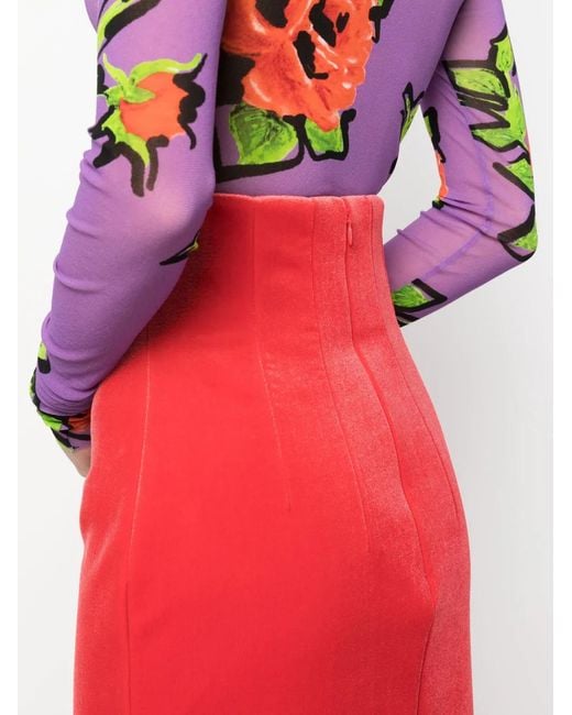 Philosophy Di Lorenzo Serafini Red Velvet Midi Pencil Skirt