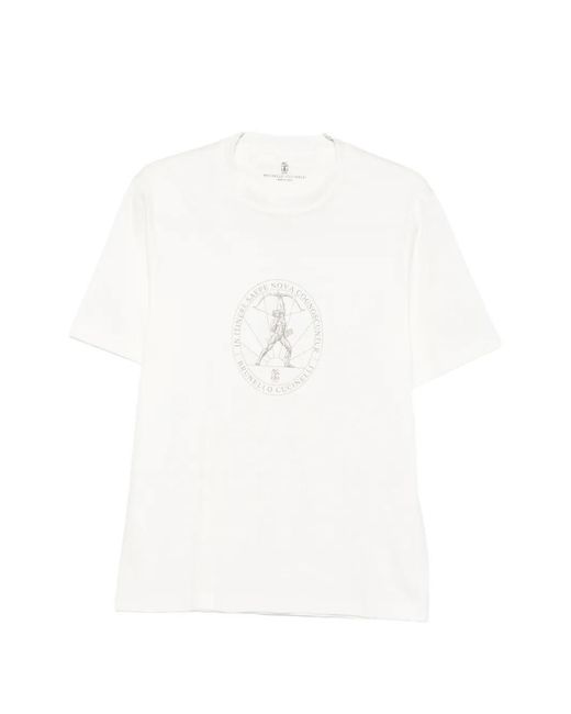 Brunello Cucinelli White Graphic-Print T-Shirt for men