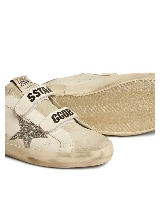 Golden Goose Deluxe Brand Natural Old School Trainers With Glitter Star And Ice- Suede Tongue