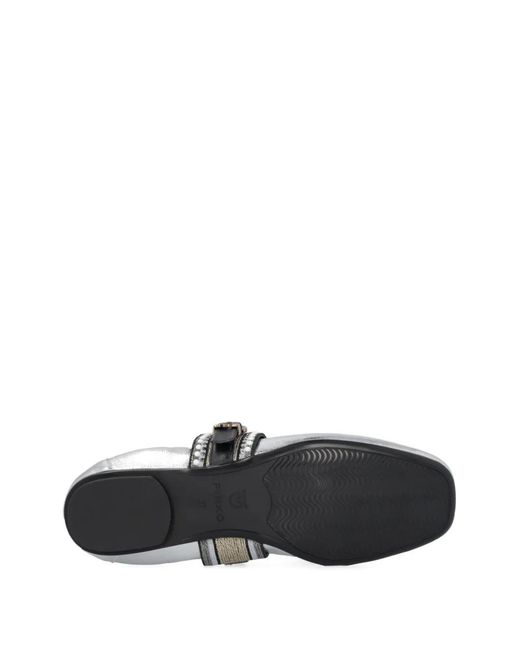 Pinko White Pearl-Embellished Buckle Ballet Flats