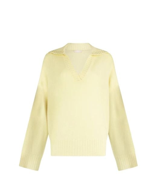 Liu Jo Yellow V-Neck Logo Sweater