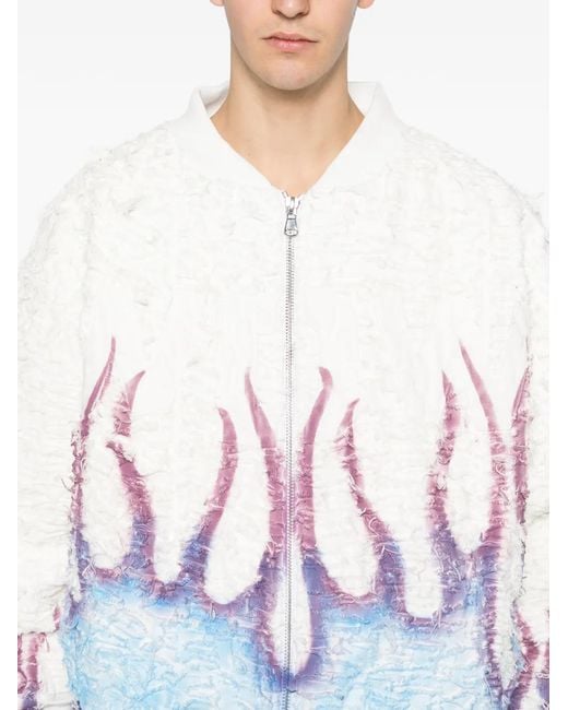 Who Decides War White Flame-Design Bomber Jacket for men