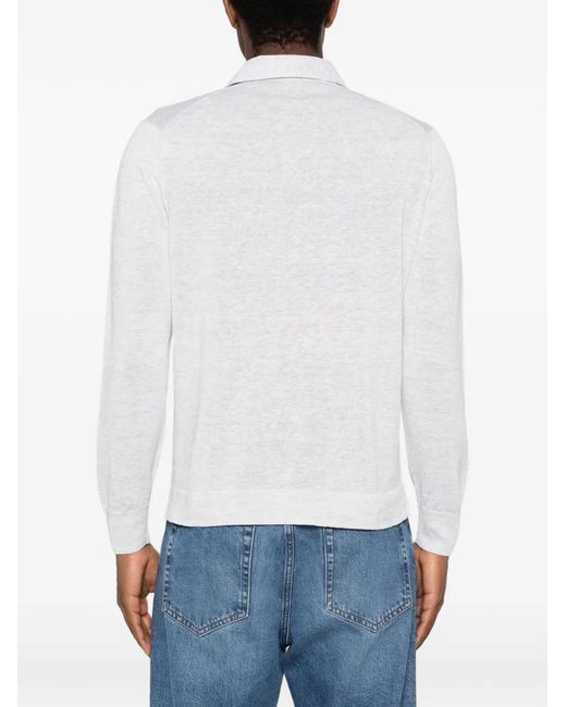 Arte' White Notched Collar Sweater for men