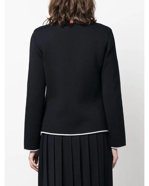 Thom Browne Black Contrasting-Trim Collarless Jacket