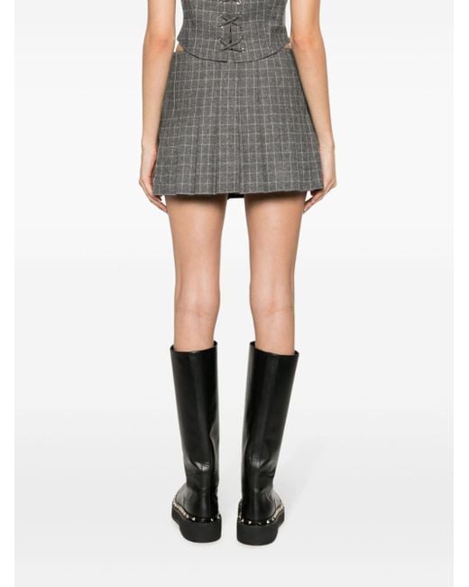 Maje Gray Check-pattern Pleated Miniskirt
