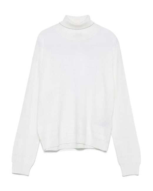 Eleventy White Turtleneck Wool Sweater