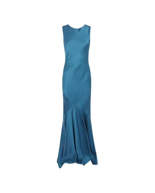 Max Mara Blue Satin-Crêpe Maxi Dress