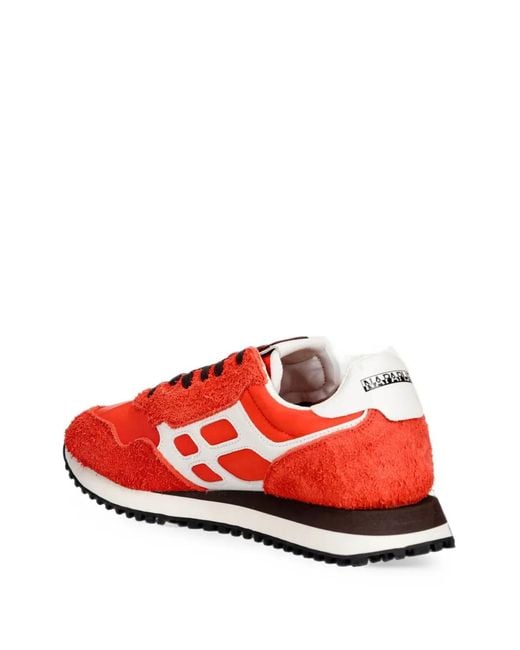 Napapijri Red Logo-Patch Suede-Panel Sneakers for men