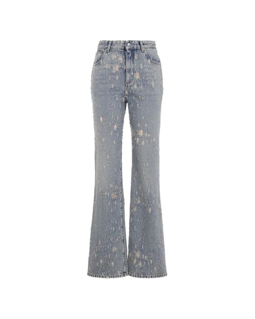 McQueen Gray Distressed Flared-Hem Jeans