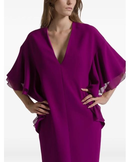 Alberta Ferretti Purple Ruffled V-Neck Maxi Dress