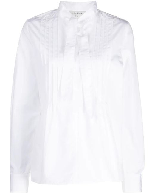 Maison Kitsuné White Pussy-Bow Cotton Shirt