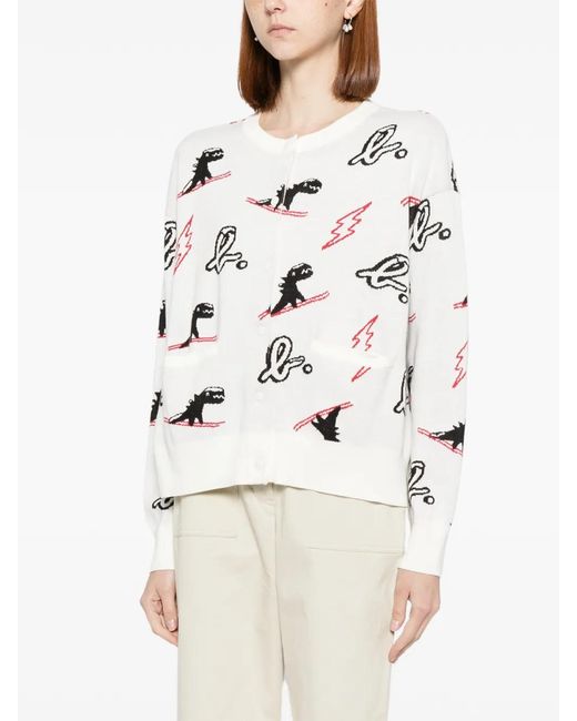 SPORT b. by agnès b. White Dino Christmas Sweater Cardigan
