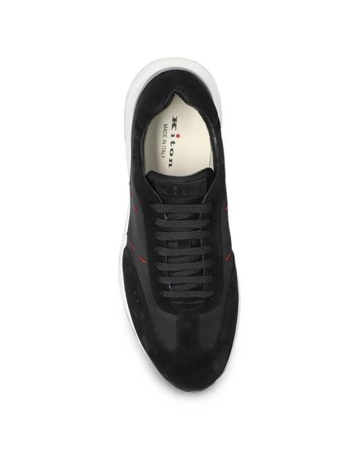 Kiton Black Suede-Panelled Sneakers for men