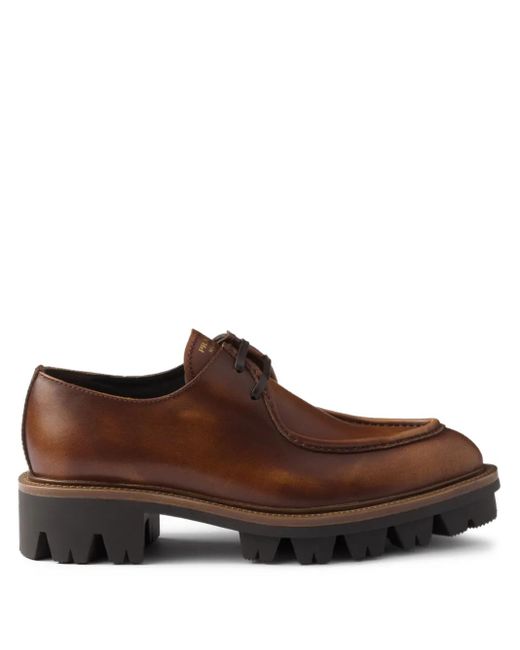 Prada Brown Chunky-Sole Lace-Up Oxford Shoes