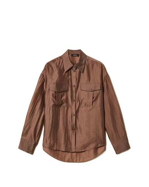 Twinset Brown Voile Shirt With Pockets