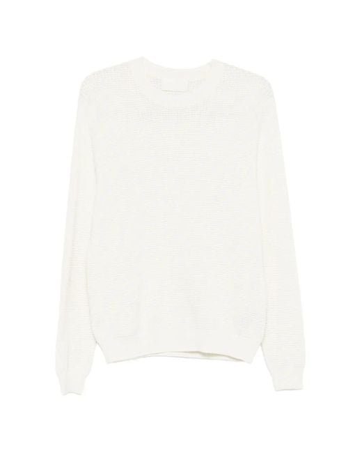 Bompard White Waffle-Knit Round-Neck Sweater for men