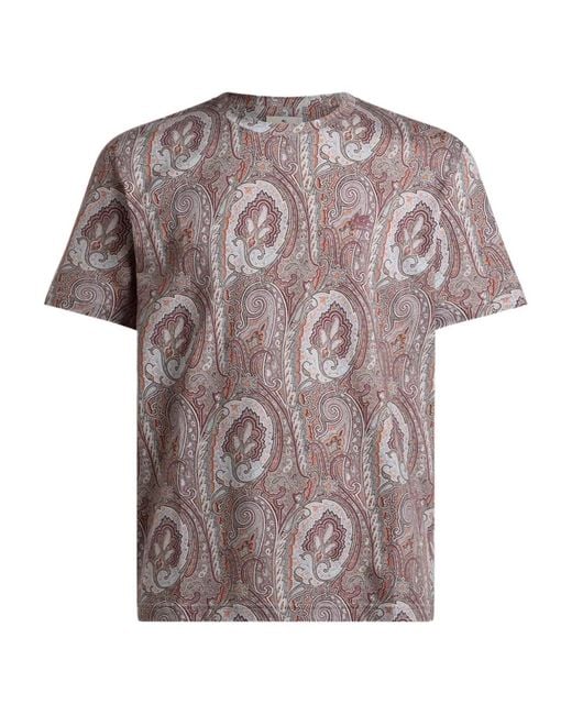 Etro Pink Floral Paisley Cotton T-Shirt for men