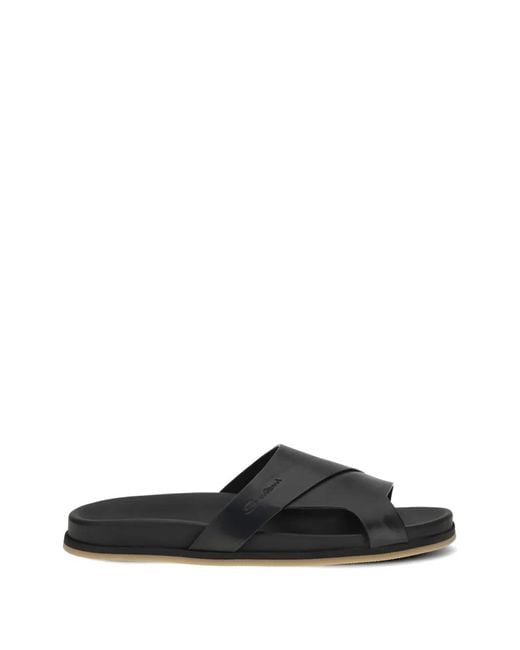 Santoni Black Downtime Crossover-Strap Sandals for men