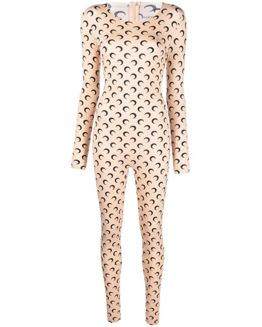 Marine Serre Synthetic Crescent Moon-print Catsuit in Natural | Lyst