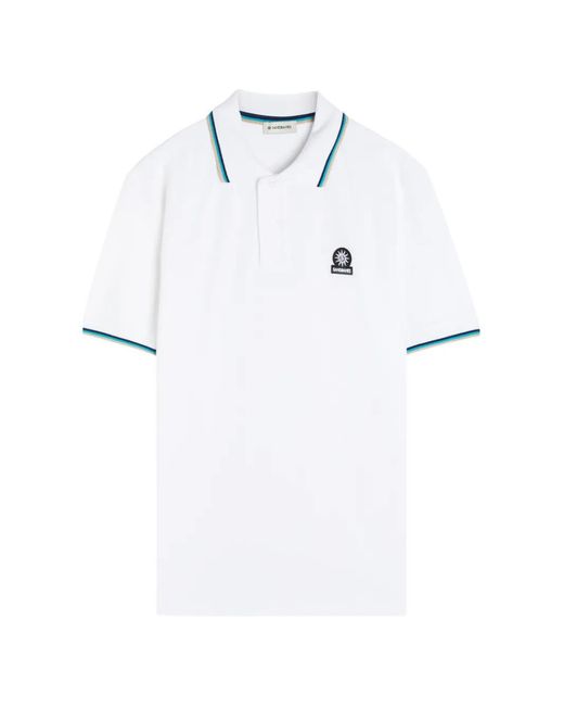 Sandbanks White Logo-Patch Tipped Polo Shirt for men