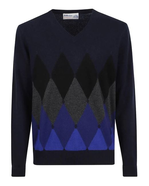 メンズ Ballantyne Argyle-pattern V-neck Sweater Blue