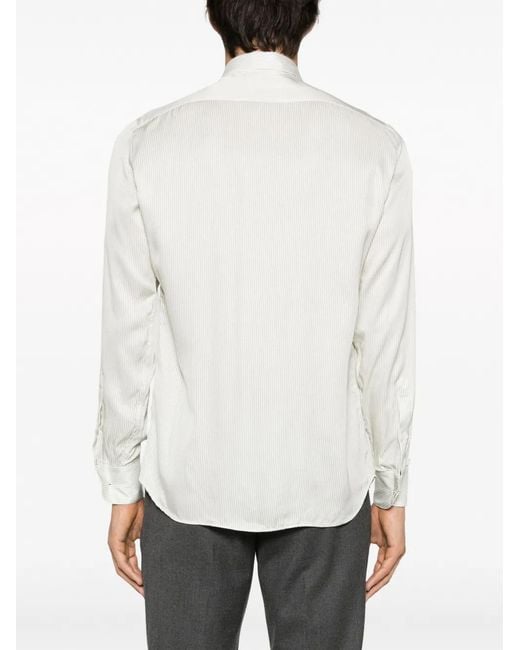 Lardini White Stripe-Pattern Classic-Collar Shirt for men