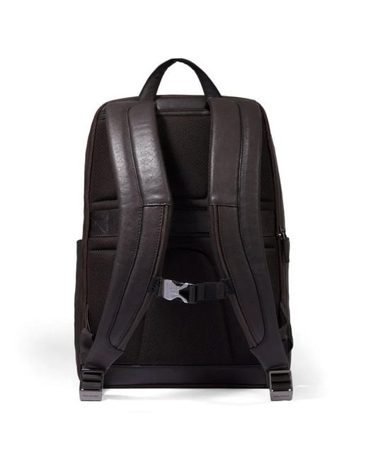 Piquadro Black Grained Leather Top-Handle Backpack for men