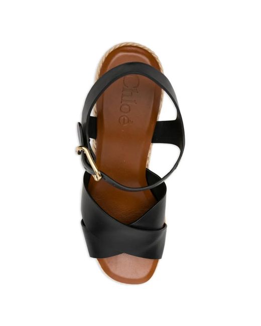 Chloé Black Logo-Embroidered Platform Wedge Sandals