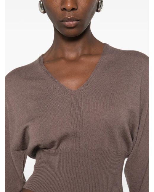 Rick Owens Brown V-Neck Cropped Sweater