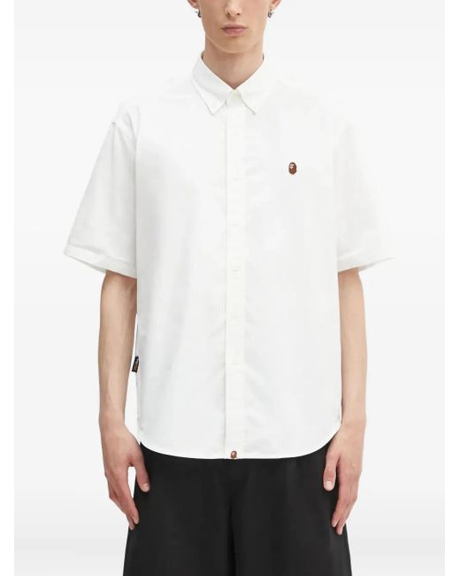 A Bathing Ape White One Point Embroidered Short-Sleeve Shirt for men