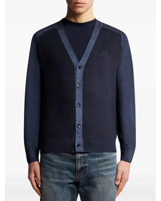 Etro Blue Wool Cardigan for men