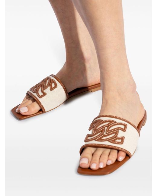 Casadei White Portofino Logo-appliqué Leather Sandals