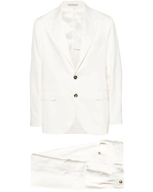 Brunello Cucinelli White Single-Breasted Silk Suit for men